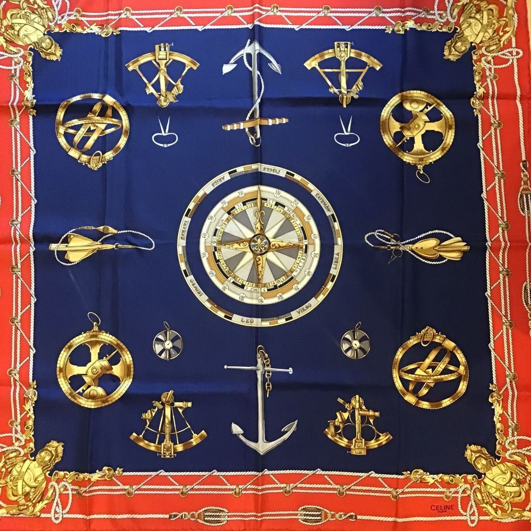 セリーヌ CELINE シルク スカーフ ビンテージ 海洋デザイン いかり
