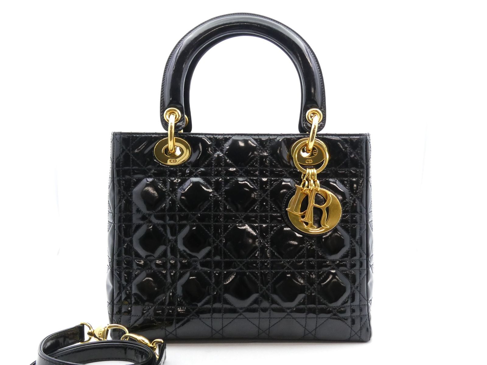 良品　ディオール レディディオール カナージュ　パテントレザー　ケース 美品】〇5069 Dior ディオール レディディオール カナージュ エナメル