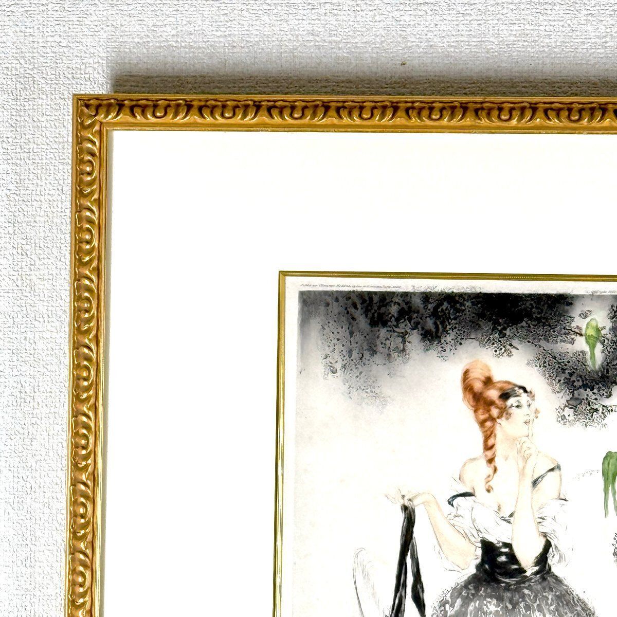 真作保証 ルイ・イカール 青いインコ 銅版画 Louis Icart 額付き