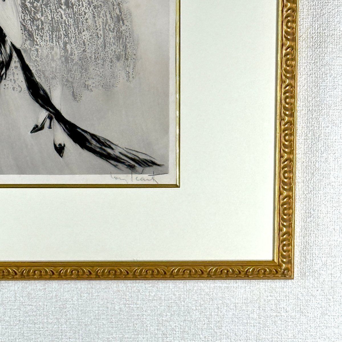 真作保証 ルイ・イカール 青いインコ 銅版画 Louis Icart 額付き