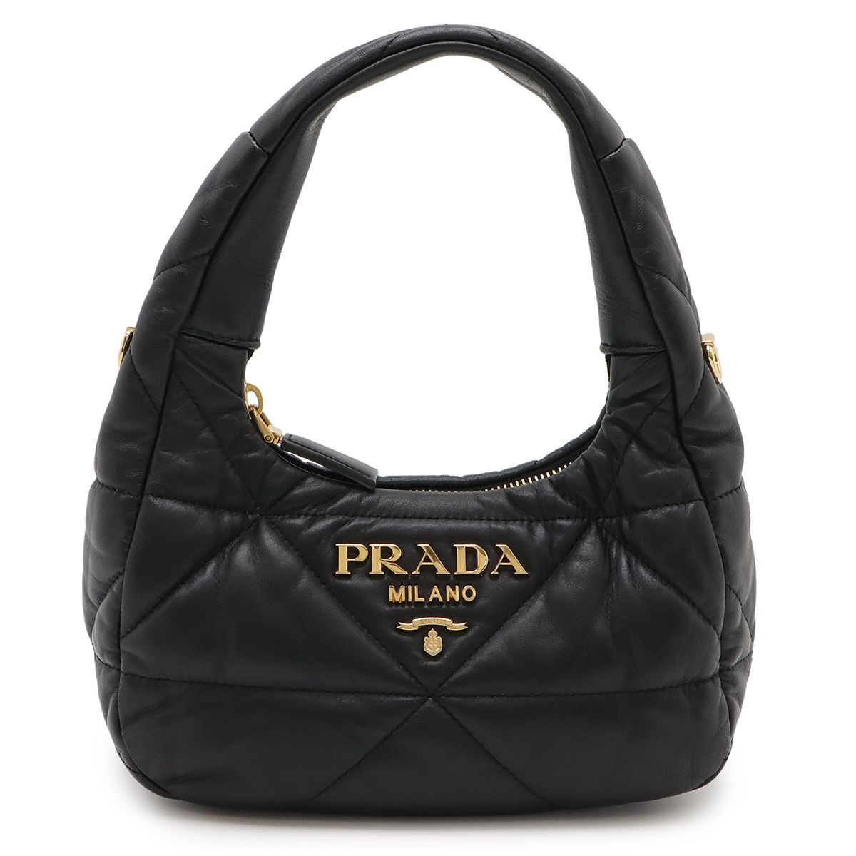 PRADA プラダ パデッド ナッパレザー ハンドバッグ ミニバッグ キルティング NERO 黒 ブラック ゴールド金具 ストラップ欠品 1BA384 PRADA プラダ パデッド ナッパレザー ハンドバッグ ミニバッグ