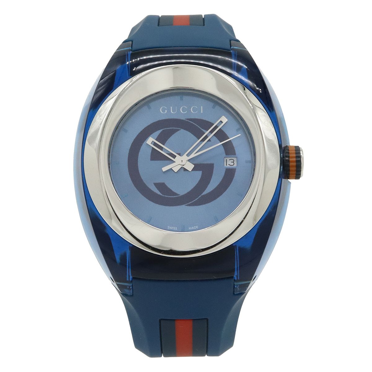 GUCCI グッチ シンク ブルー文字盤 SS ラバー インターロッキングG シェリー メンズ クォーツ 腕時計 137 1