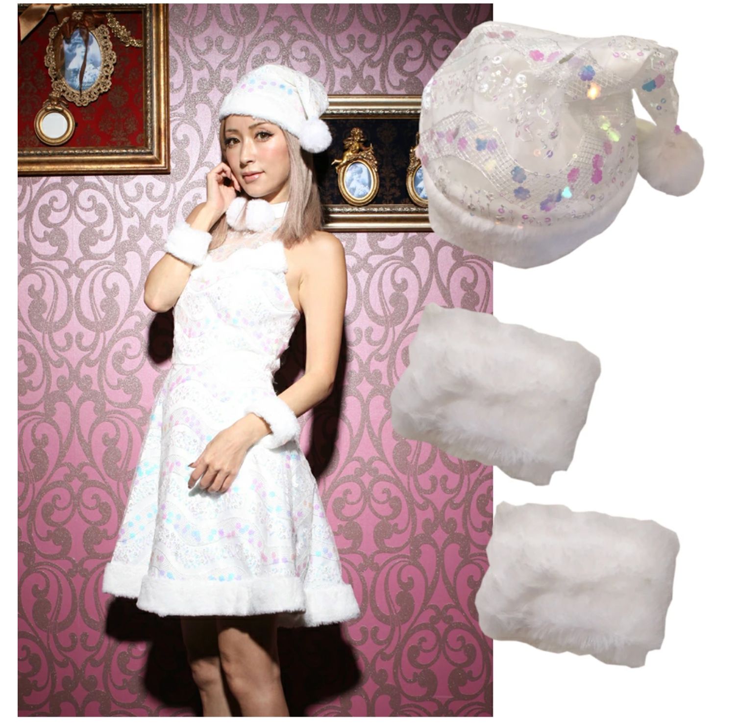 コスプレ サンタ バニーワンピース 6点セット ホワイト