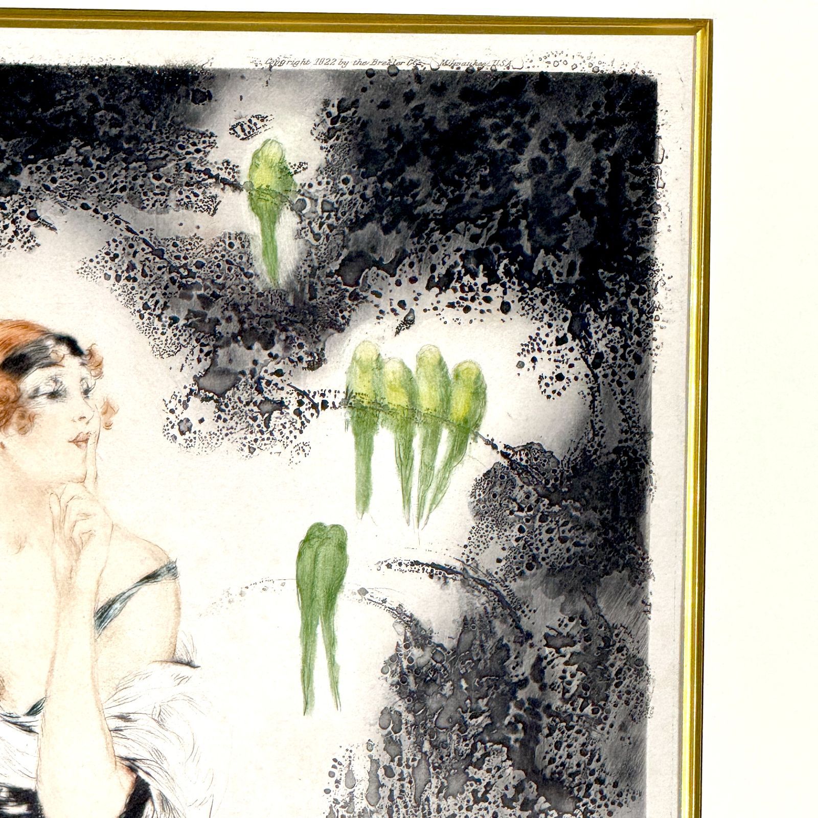 真作保証 ルイ・イカール 青いインコ 銅版画 Louis Icart 額付き