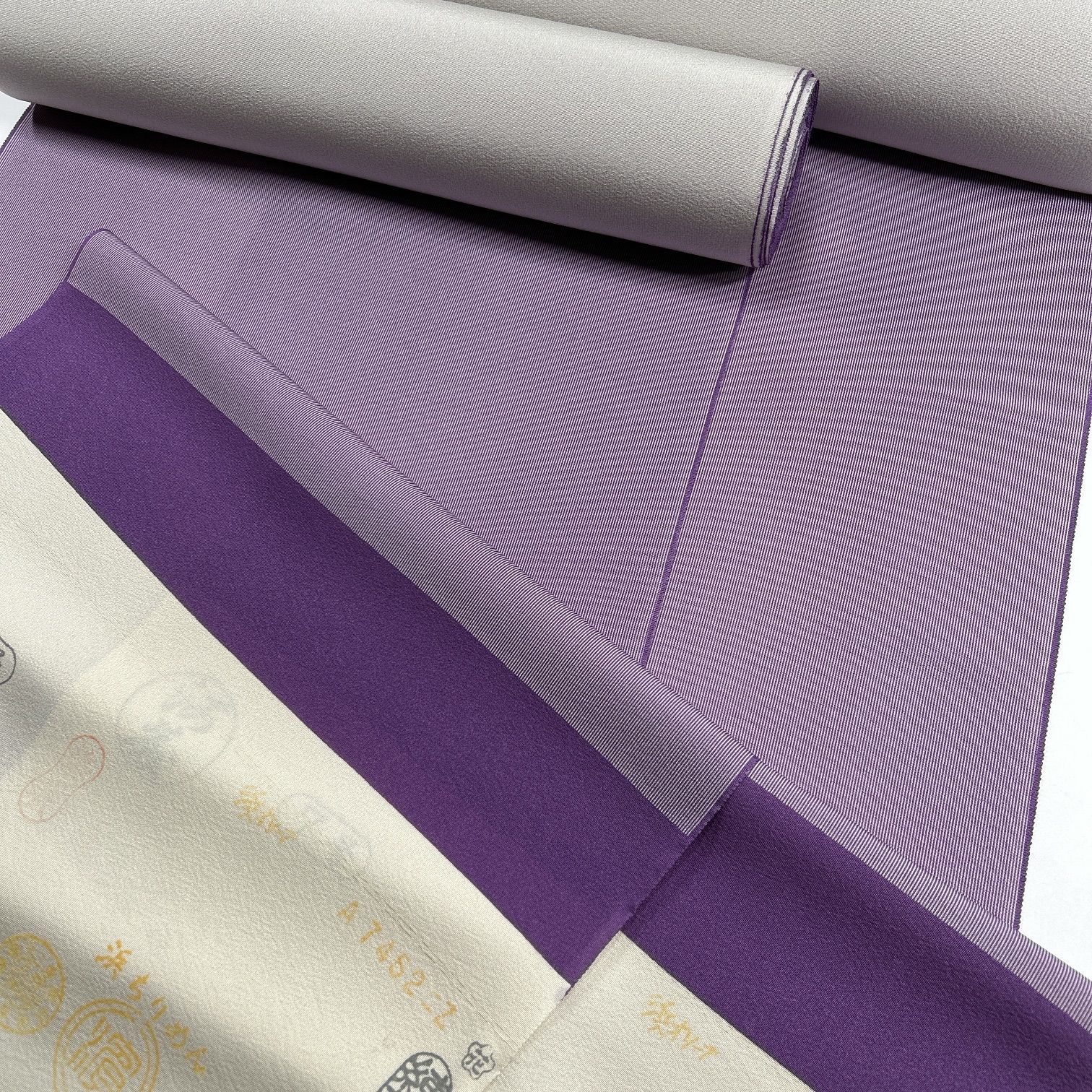 江戸小紋 反物 2本 正絹 浜ちりめん 万筋柄 同梱 リメイク用 和裁 紫 M 270