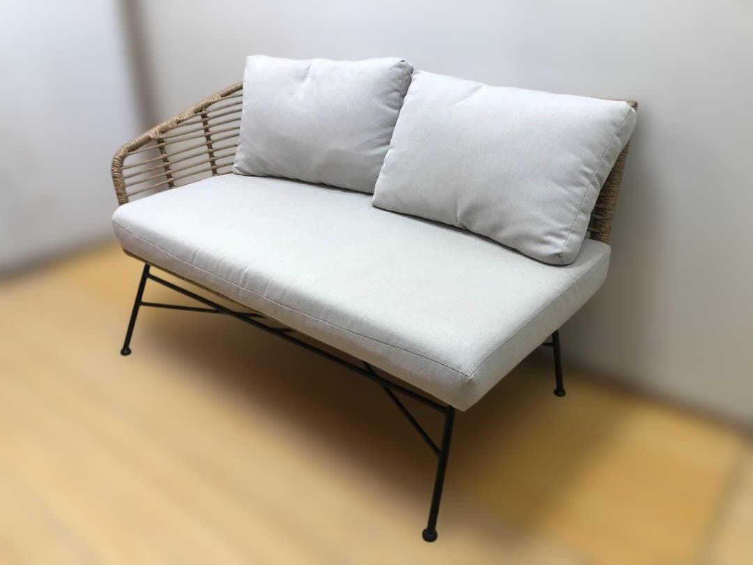 ナチュラル ラタンソファ 2人掛け クッション付き 籐編み アイアン脚 北欧風 韓国インテリア リゾート 251215 2