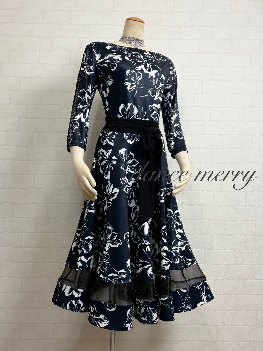 短め 社交ダンス ワンピース 黒 白 グレー レッスン 1276 ラテン