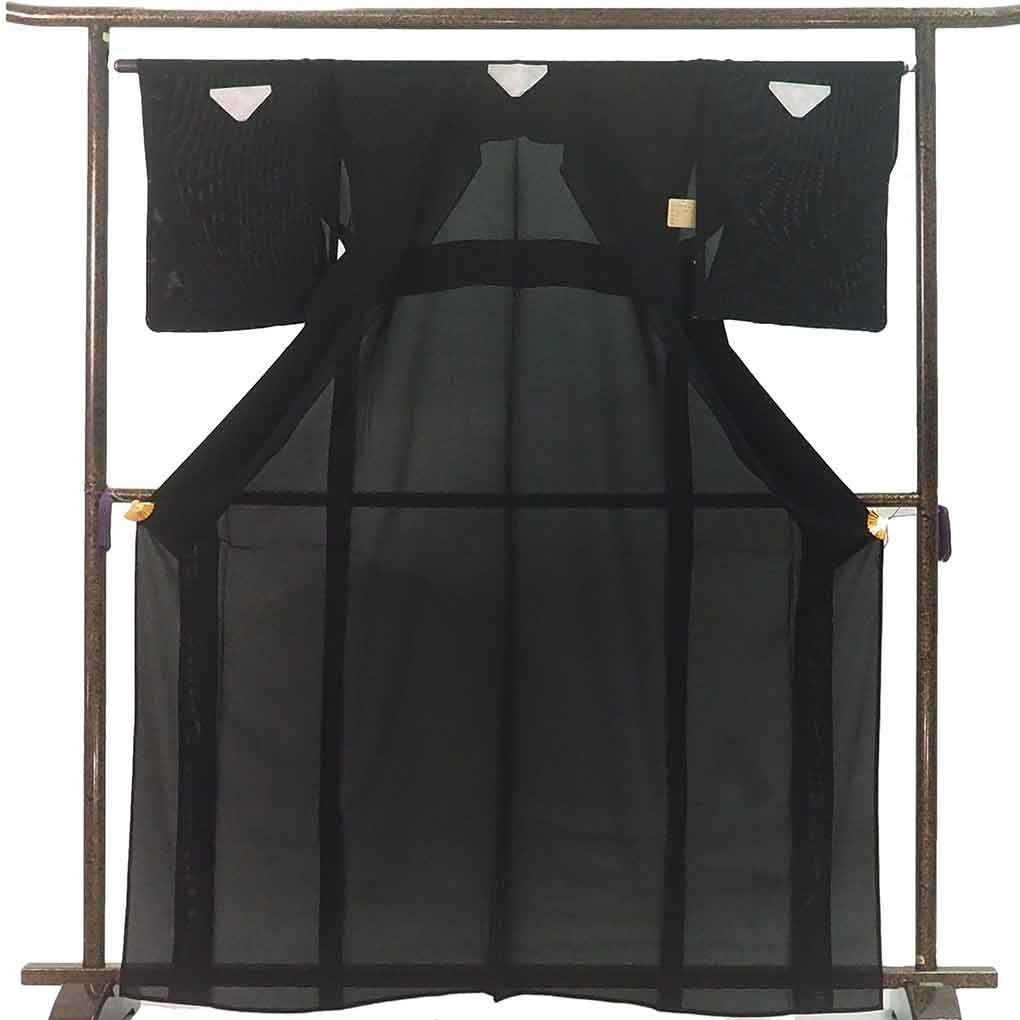 喪服 黒紋付 身丈167 cm 裄66 前幅23 後幅31 袖丈49 袖幅33 レディース 無地 裄長 裄M Lサイズ 夏用 正絹 シルク ブラック トールサイズ リメイク リユース リサイクル 呉服のきくや