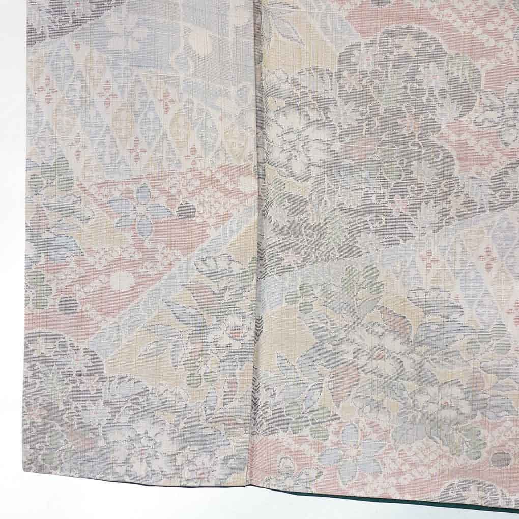 紬 身丈154 cm 裄65 前幅24 後幅29.5 袖丈45.5 袖幅33 レディース 袷 花柄 裄Mサイズ 秋冬春用 正絹 シルク グレー リメイク リユース リサイクル 呉服のきくや