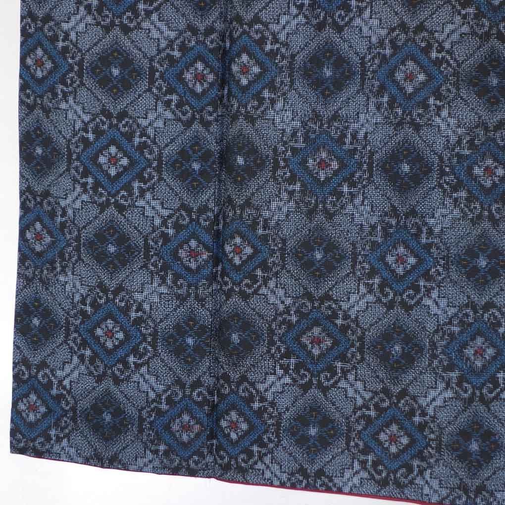 紬 身丈156 cm 裄62 前幅23 後幅28.5 袖丈49 袖幅32 レディース 袷 連続模様 裄Sサイズ 秋冬春用 正絹 シルク ネイビー 村山大島 リメイク リユース リサイクル 呉服のきくや
