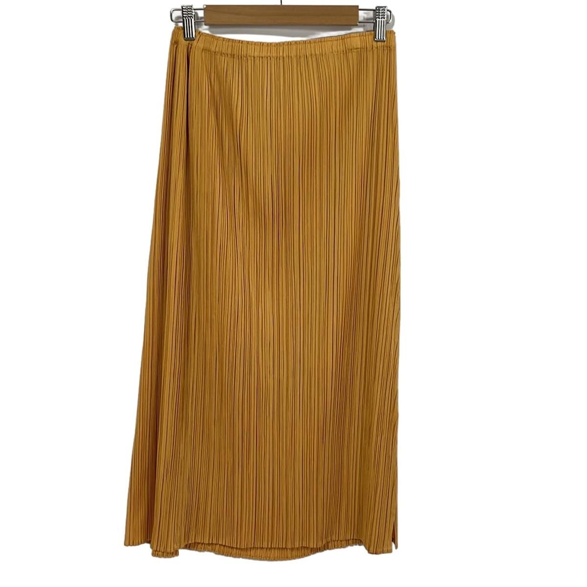 PLEATS PLEASE プリーツプリーズ ロングスカート サイズ4 XL レディース ダークイエロー プリーツ