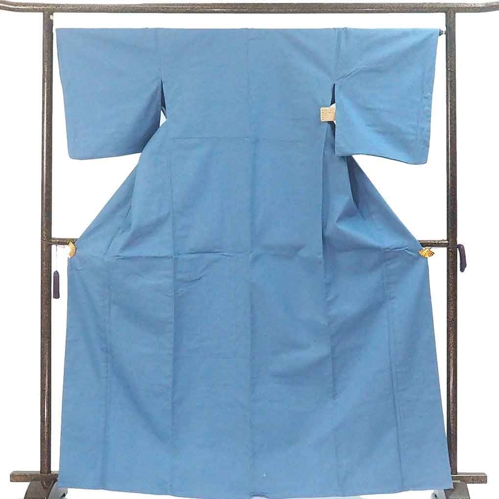 木綿着物 身丈166 cm 裄67 前幅26 後幅31 袖丈49 袖幅34 レディース 単衣 無地 裄長 裄Lサイズ 秋冬春用 木綿 ブルー トールサイズ リメイク リユース リサイクル 呉服のきくや