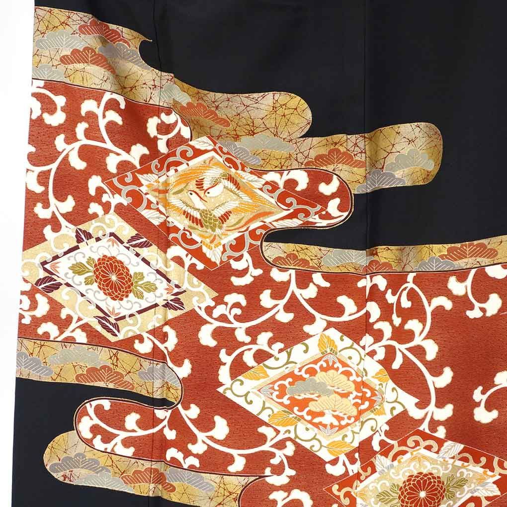 黒留袖 身丈164 cm 裄65 前幅24 後幅29 袖丈49 袖幅32.5 レディース 霞 裄Mサイズ 年中着用可 正絹 シルク ブラック トールサイズ リメイク リユース リサイクル 呉服のきくや