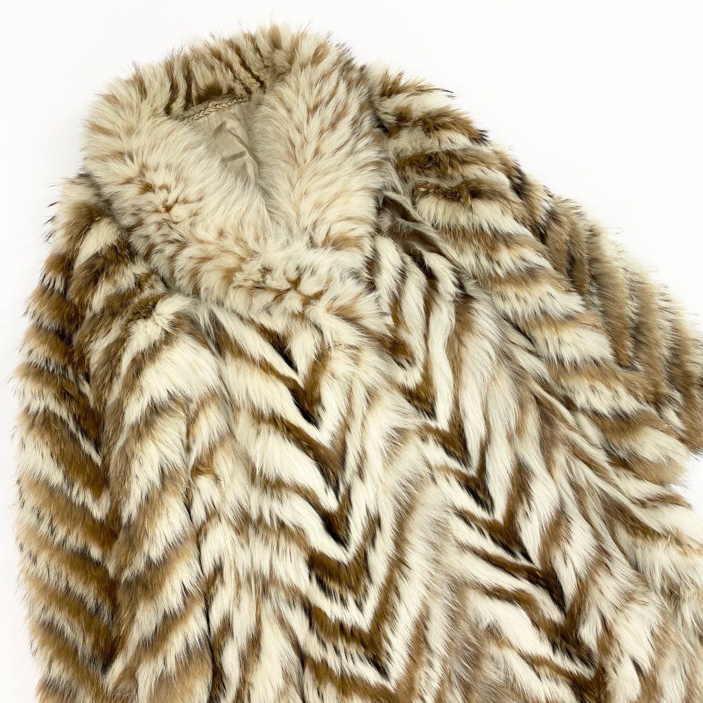 69L15 フォックスファー 超ロングコート 丈112cm ホワイト ブラウン