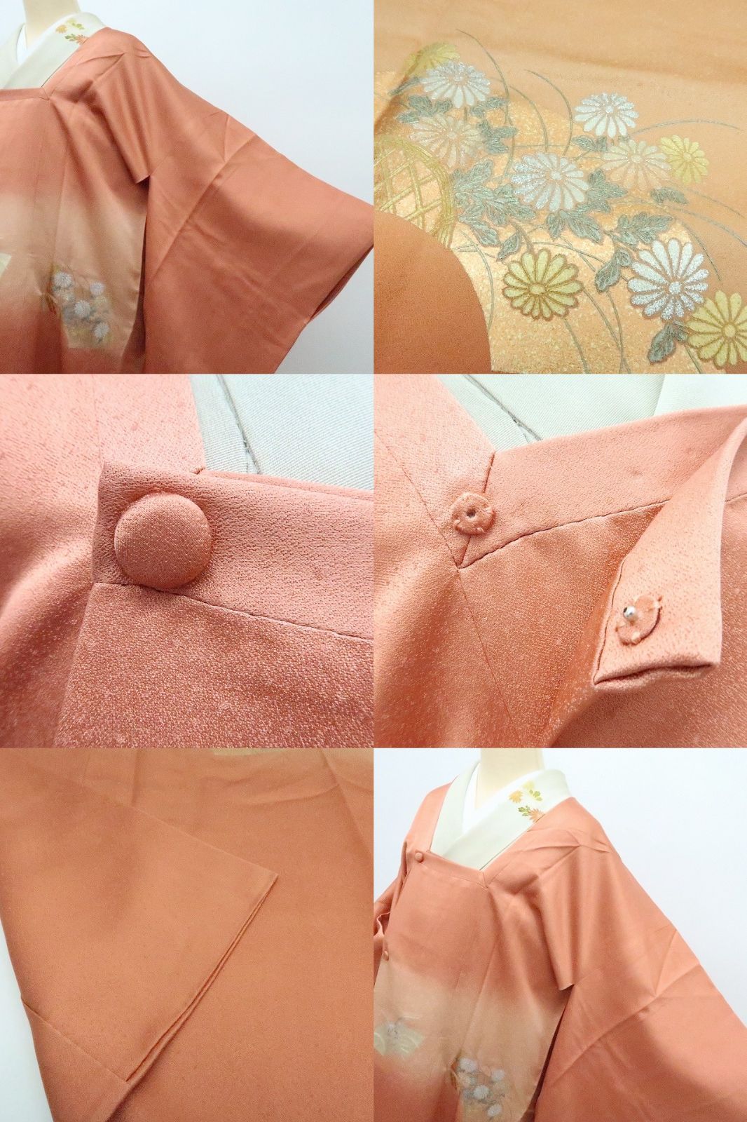 百華❀Y4199◇美品 金彩友禅作家 和田光正落款 手縫い仕立て 正絹 菊