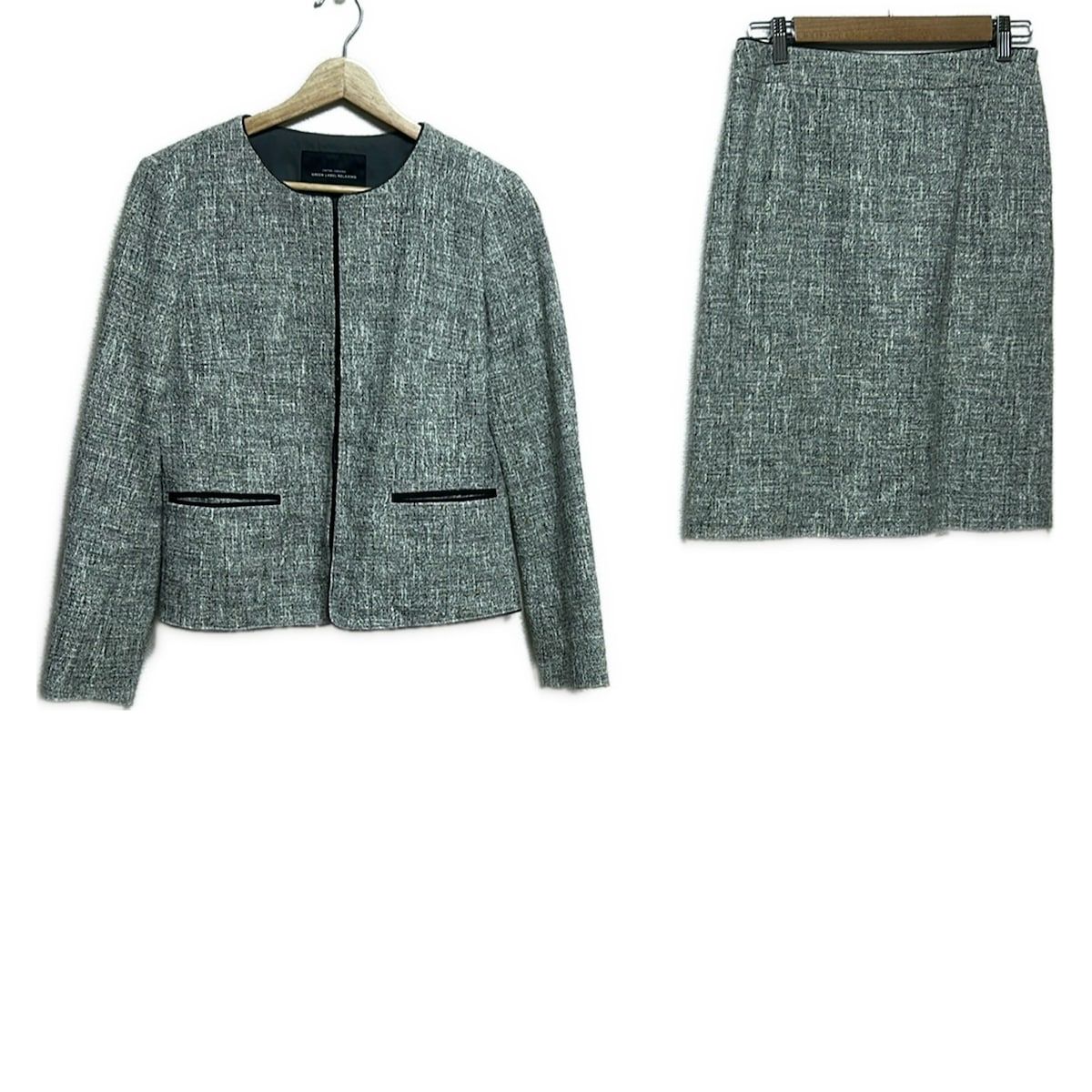 ユナイテッドアローズ グリーンレーベル スカートスーツ レディース ライトグレー 黒 シルバー ラメ