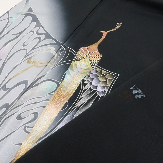 六花-RIKKA- 正絹 大島明落款 孔雀 訪問着 着物 A 4175