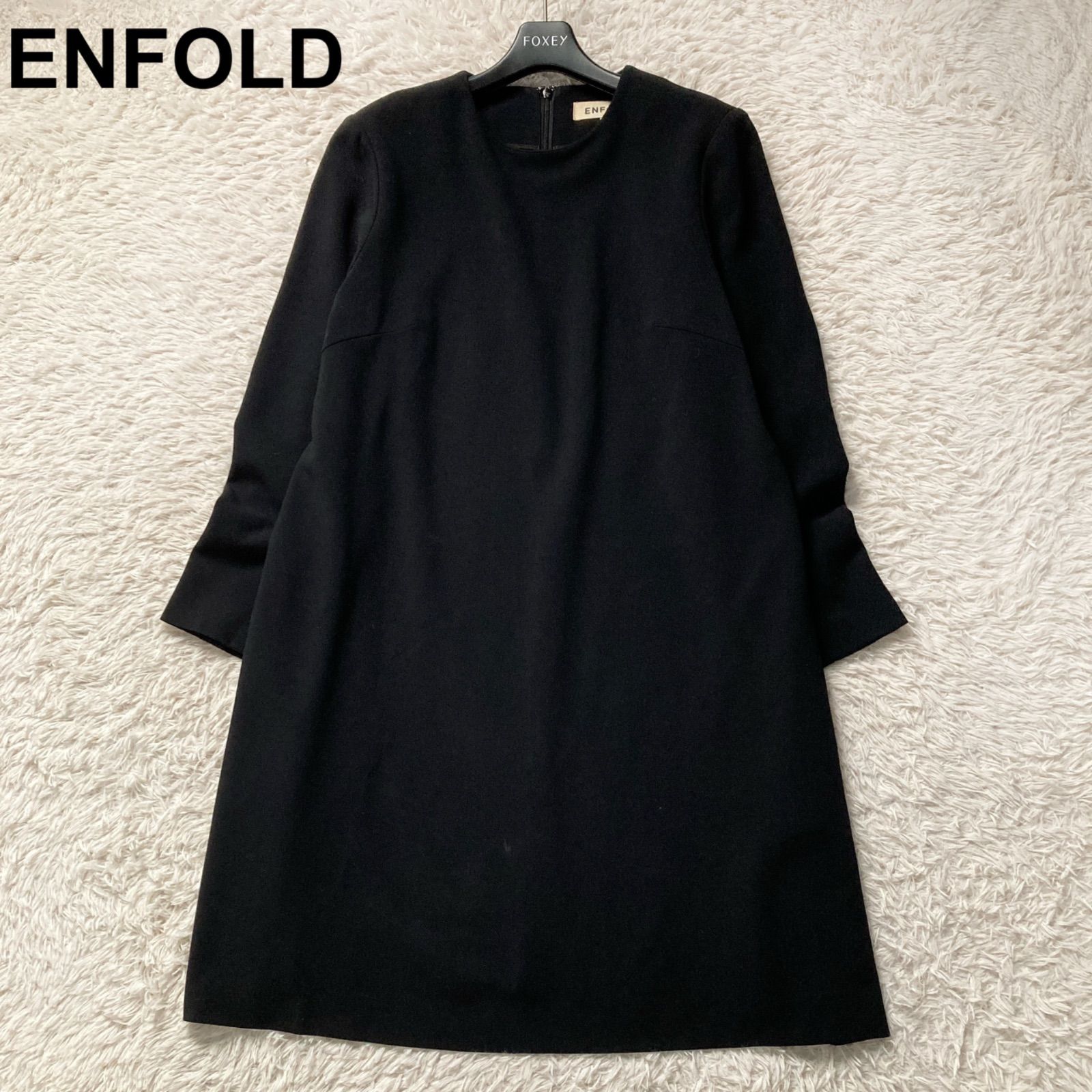 エンフォルド ENFOLD Aライン フレアワンピース ひざ丈 黒 ブラック 36