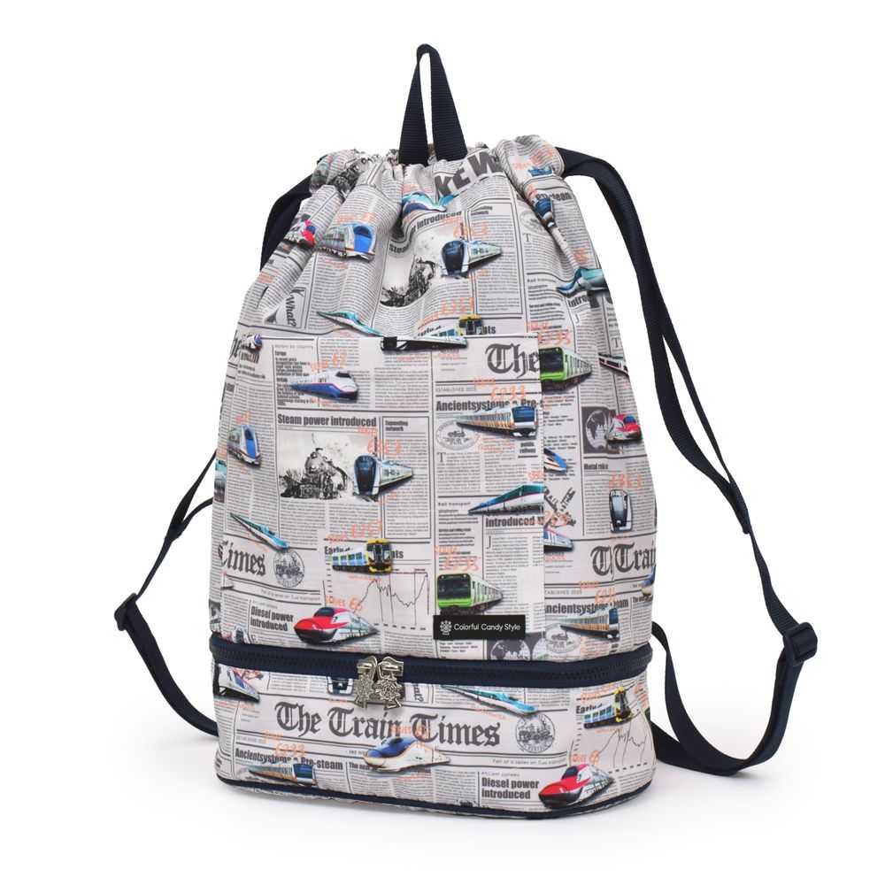 【お得】 COLORFUL CANDY STYLE 新品  プールバッグ (ナップサックタイプ) 撥水・軽量タイプ 新幹線と鉄道ワールド・グレー ナップザック