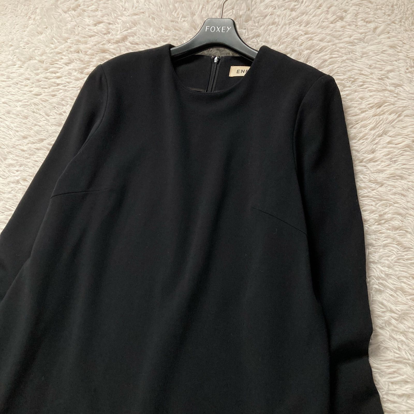 エンフォルド ENFOLD Aライン フレアワンピース ひざ丈 黒 ブラック 36