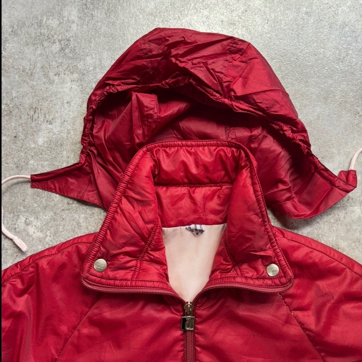 希少1980年代エレッセダウンジャケットファー付きフード取り外し可古着　赤色 90年代 ellesse エレッセ ココリコ フランス代表 スキーウェア ハーフ