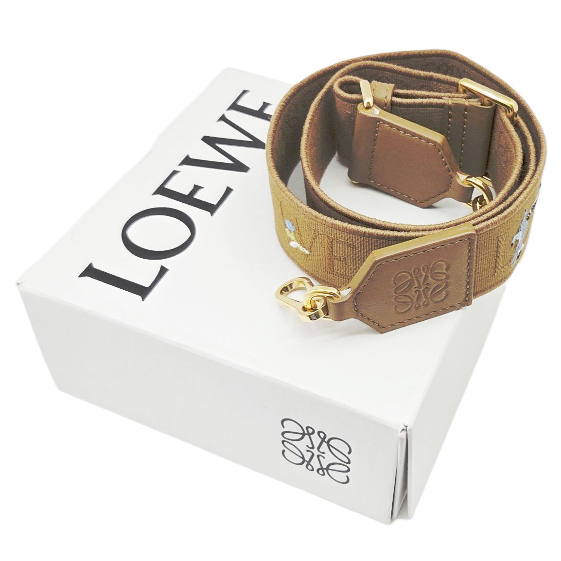  LOEWE ロエベ アナグラム ロゴ バッグストラップ スナ フジタ デザイン ショルダーストラップ 替えストラップ ジャガード キャンバス レザー ブラウン バッグ レディース ブランドギャラリー その他 小物