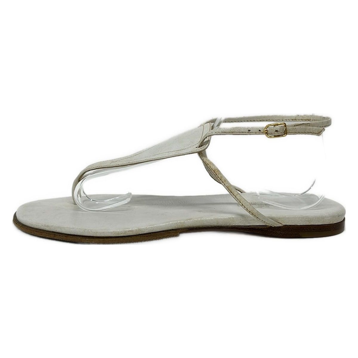 HERMES ホワイト サンダル 37 1/2 HERMES(エルメス) サンダル 37 1/2 レディース - 白 アウトソール張替