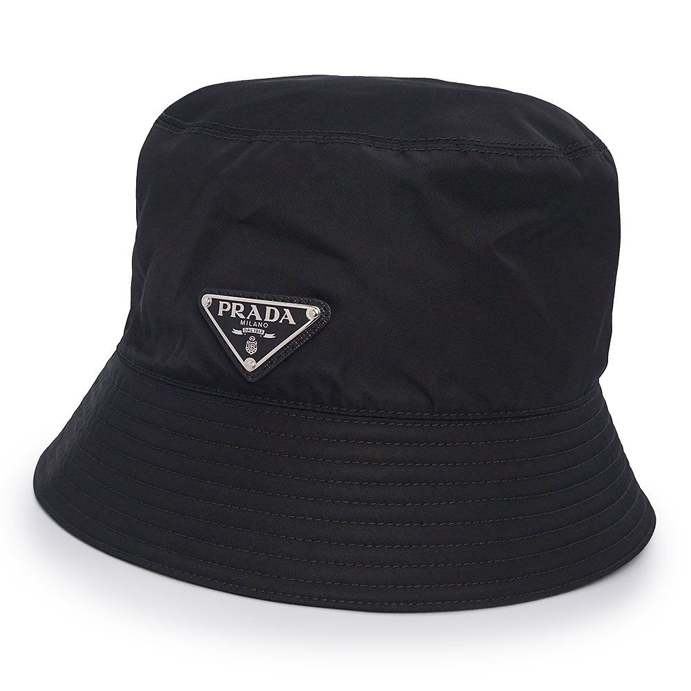 プラダ Re-Nylon トライアングル 三角ロゴプレート バケットハット 帽子 Lサイズ テスート ナイロン ネロ ブラック シルバー金具 1 HC 137 PRADA
