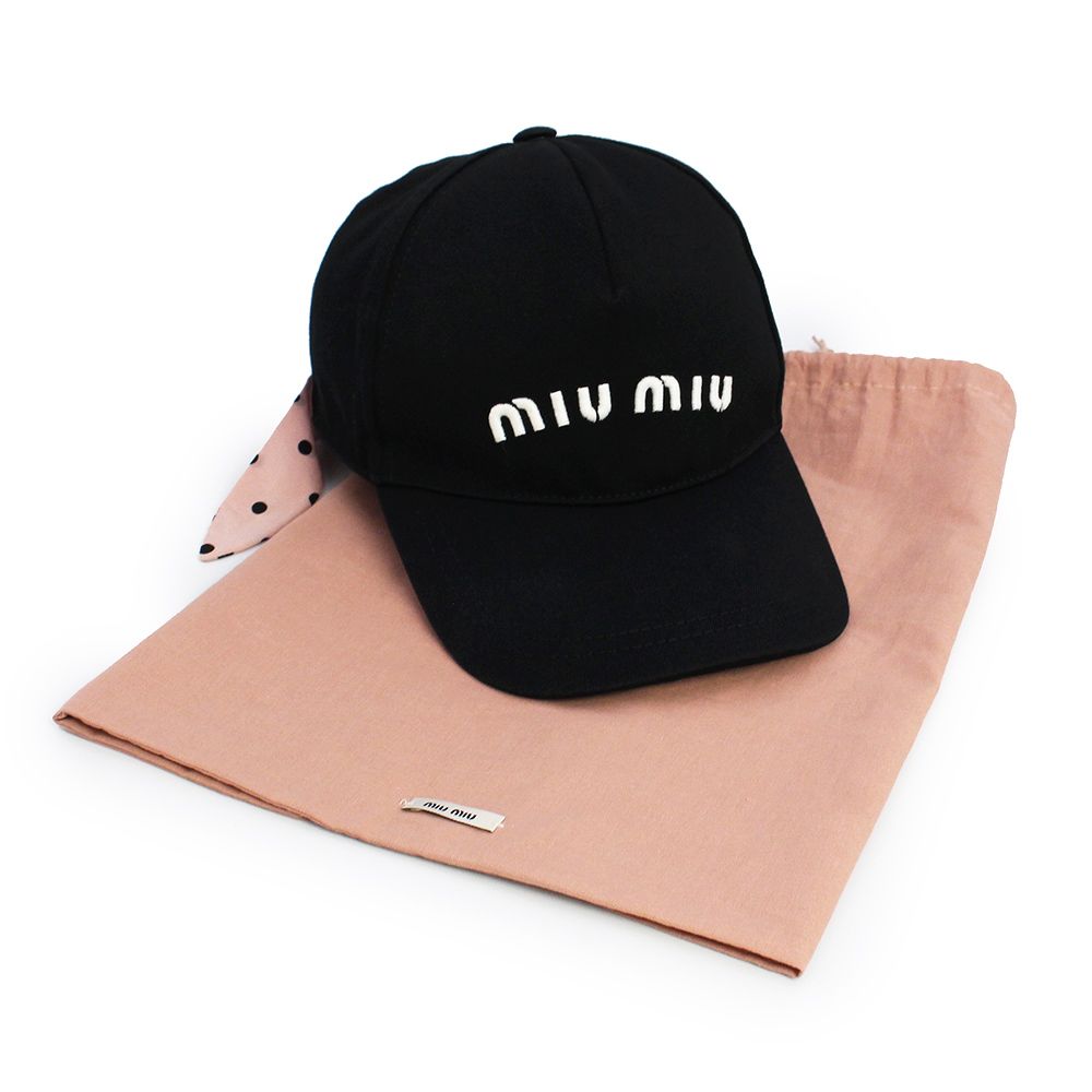miu miu ブラック キャップ　バックリボン ミュウミュウ ロゴ バックリボン ドット 水玉 ベースボールキャップ