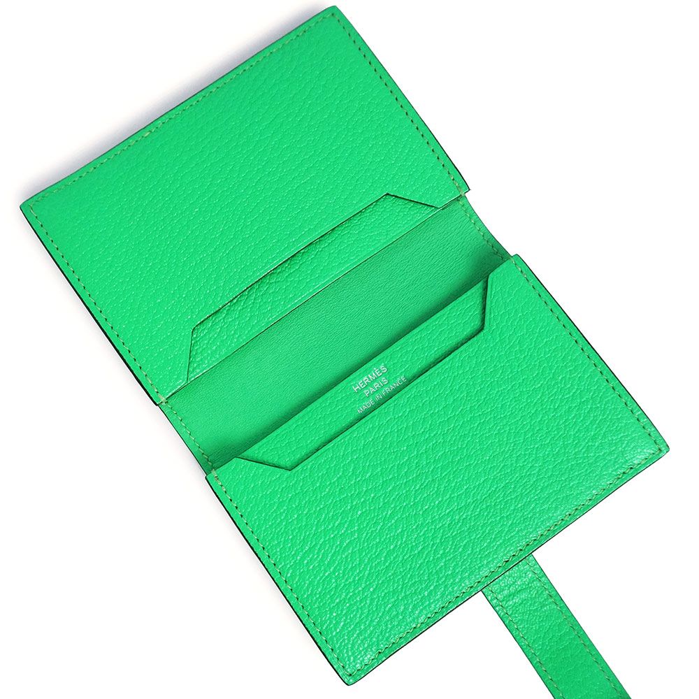  エルメス ベアン カードケース パスケース 名刺入れ 定期入れ シェーブルミゾール シェブル レザー ヴェールコミック グリーン シルバー金具 B刻印 HERMES カードケース 小物