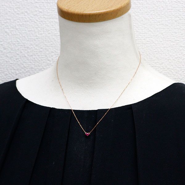 K10PG ルビー ペンダントネックレス ハート ミステリーセッティング