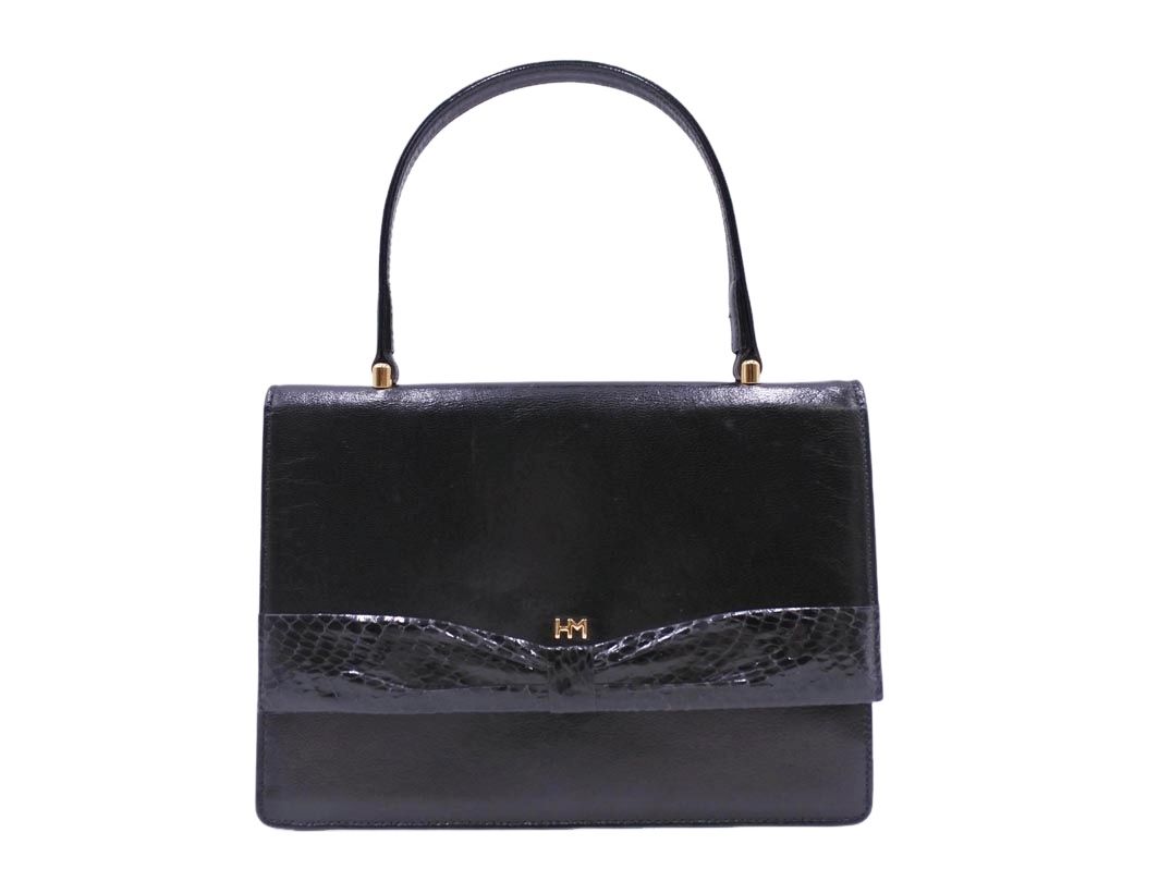 HANAE MORI ハナエモリ レザー ハンド バッグ 黒 □□ レディース