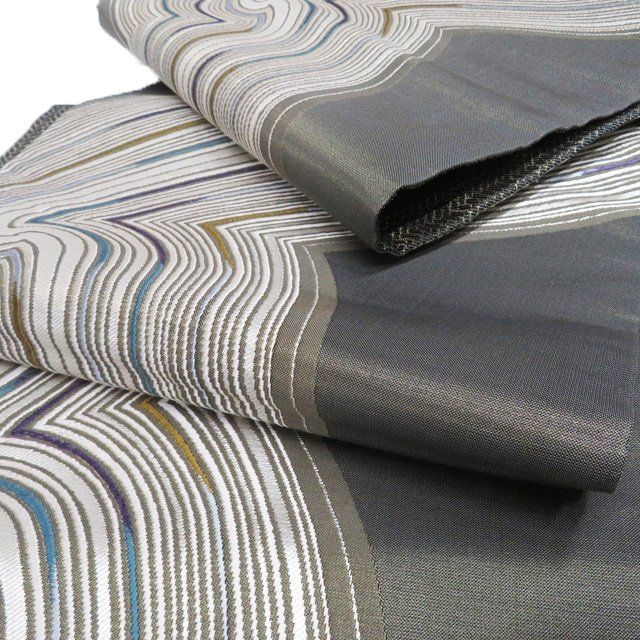  袋帯 リサイクル 正絹 セミフォーマル 仕立て上がり 六通 抽象模様 箔糸 利休茶色 多色 銀 きもの北條 A 1308-17 袋帯 帯