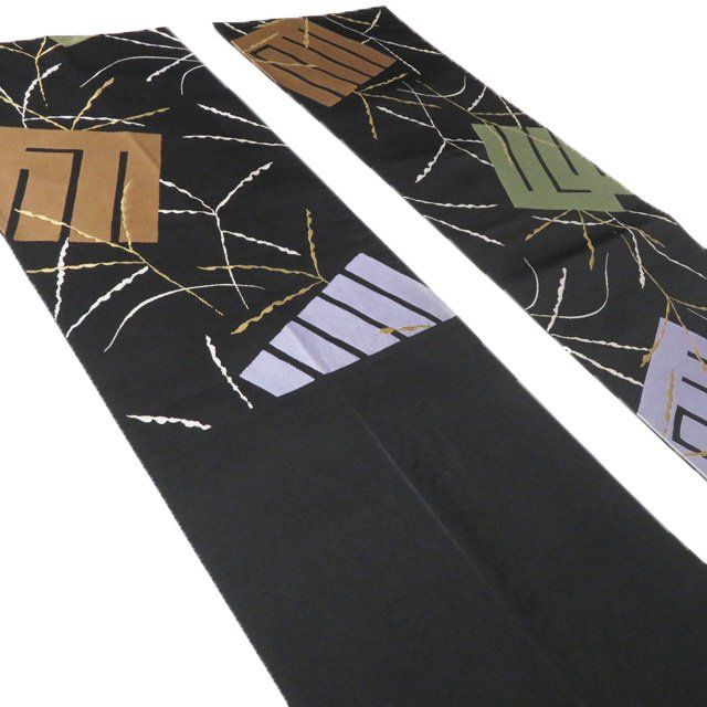  袋帯 リサイクル 正絹 カジュアル 未仕立て 六通 ジュサブロー 辻村壽三郎 源氏香模様 箔糸 黒色 多色 金 きもの北條 A 1308-16 袋帯 帯