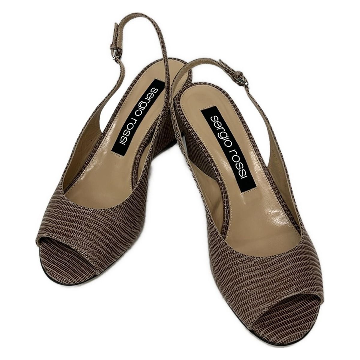 sergio rossi セルジオロッシ サンダル 39 レディース - ダークブラウン 型押し加工 ウェッジソール レザー