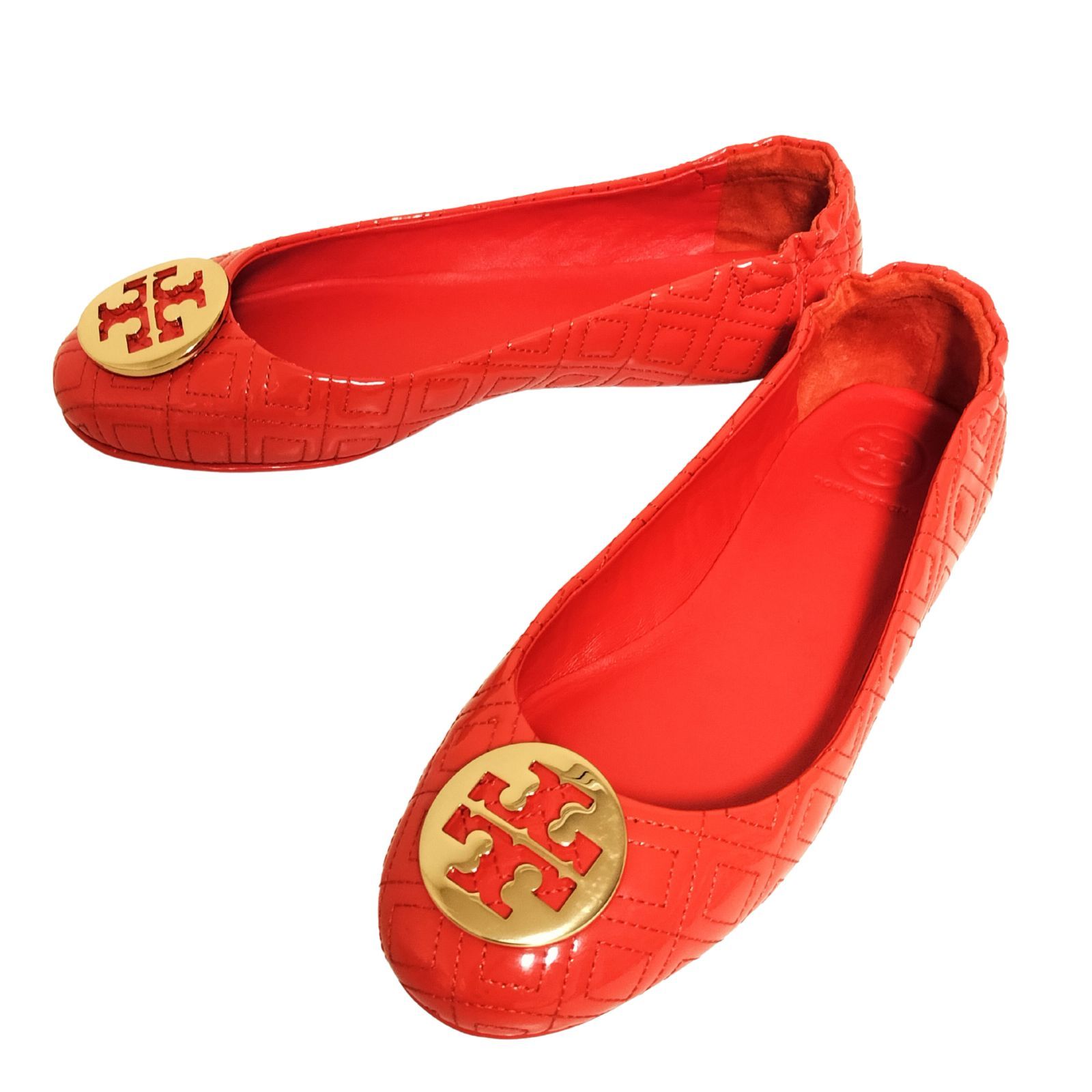 Tory Burch トリーバーチ 赤 フラットシューズ パンプス レッド パテントレザー バレエ ウィズ メタル ロゴ J 1828