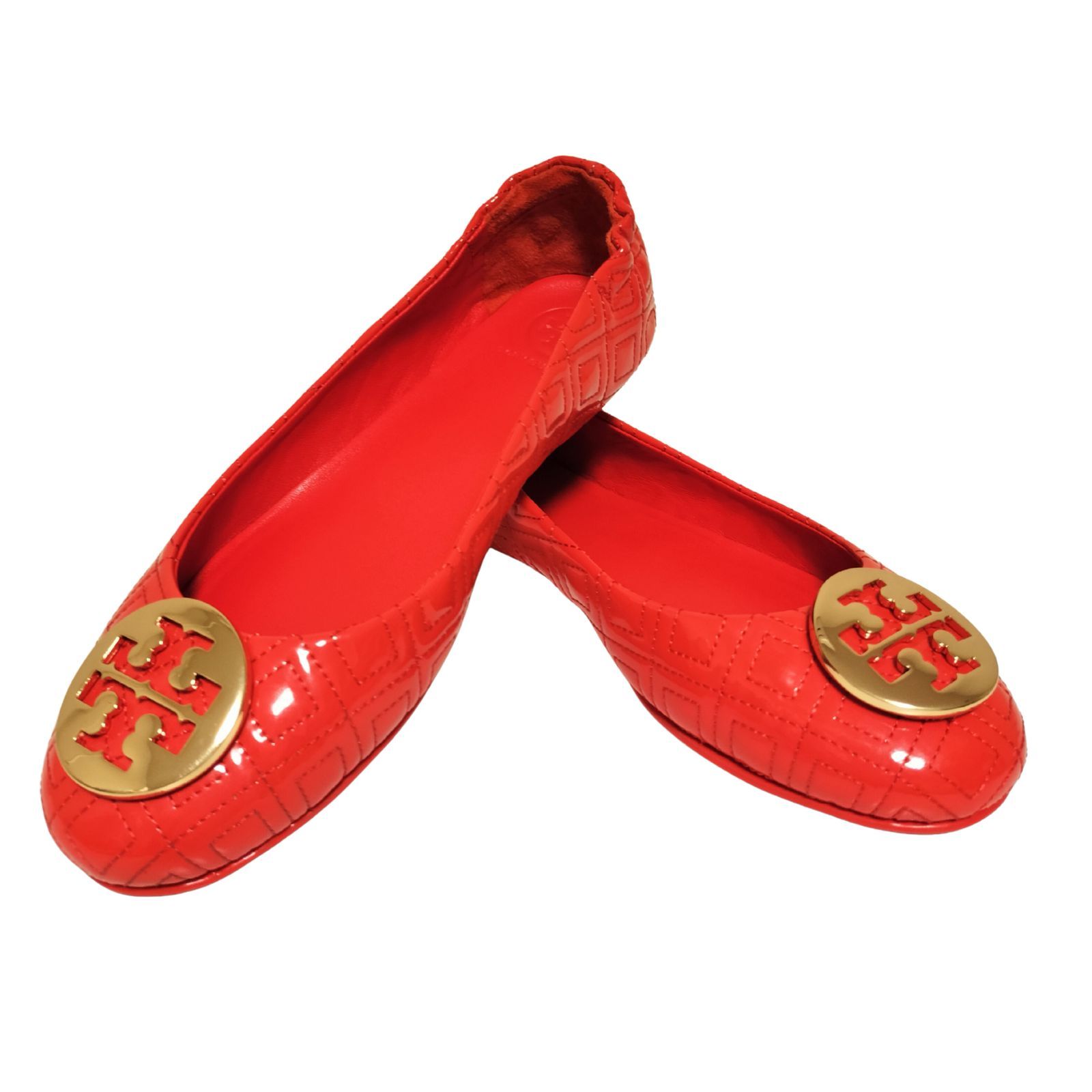 Tory Burch トリーバーチ 赤 フラットシューズ パンプス レッド パテントレザー バレエ ウィズ メタル ロゴ J 1828