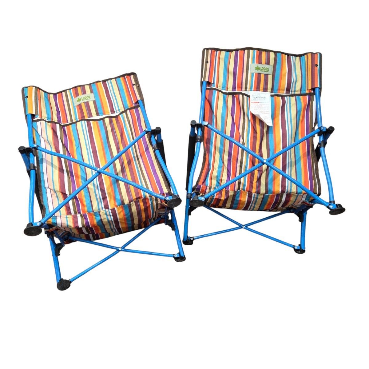 S00391 ロゴス LOGOS あぐらチェア オレンジストライプ いす 2セット
