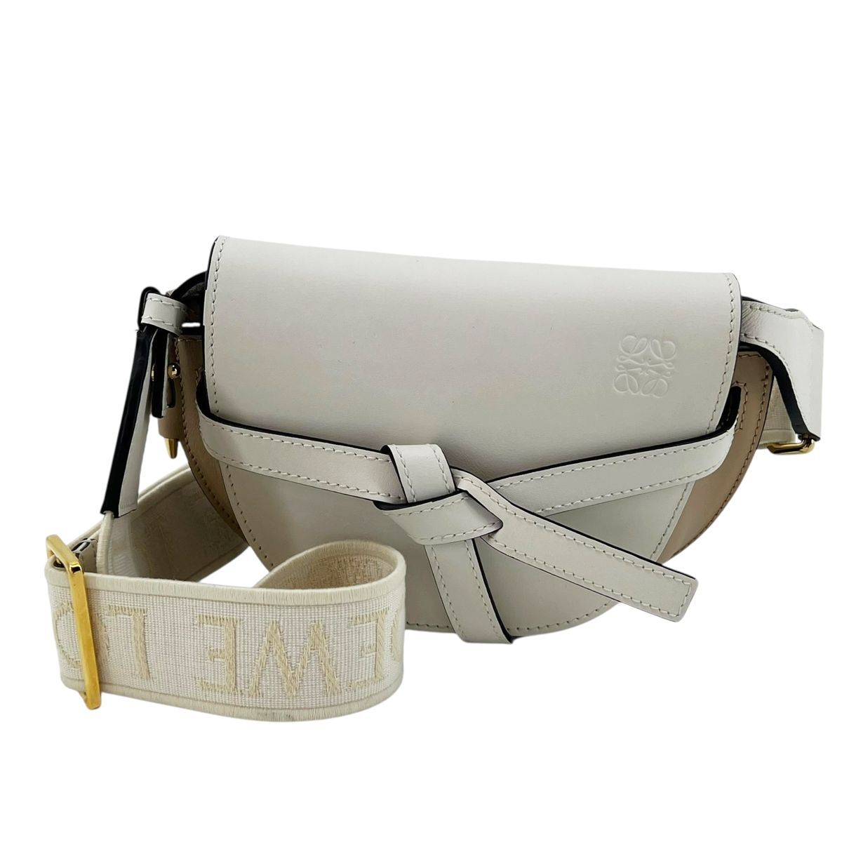LOEWE ロエベ ゲートデュアルバッグ ミニバッグ ホワイト ベージュ カーフ アナグラム レディース HO