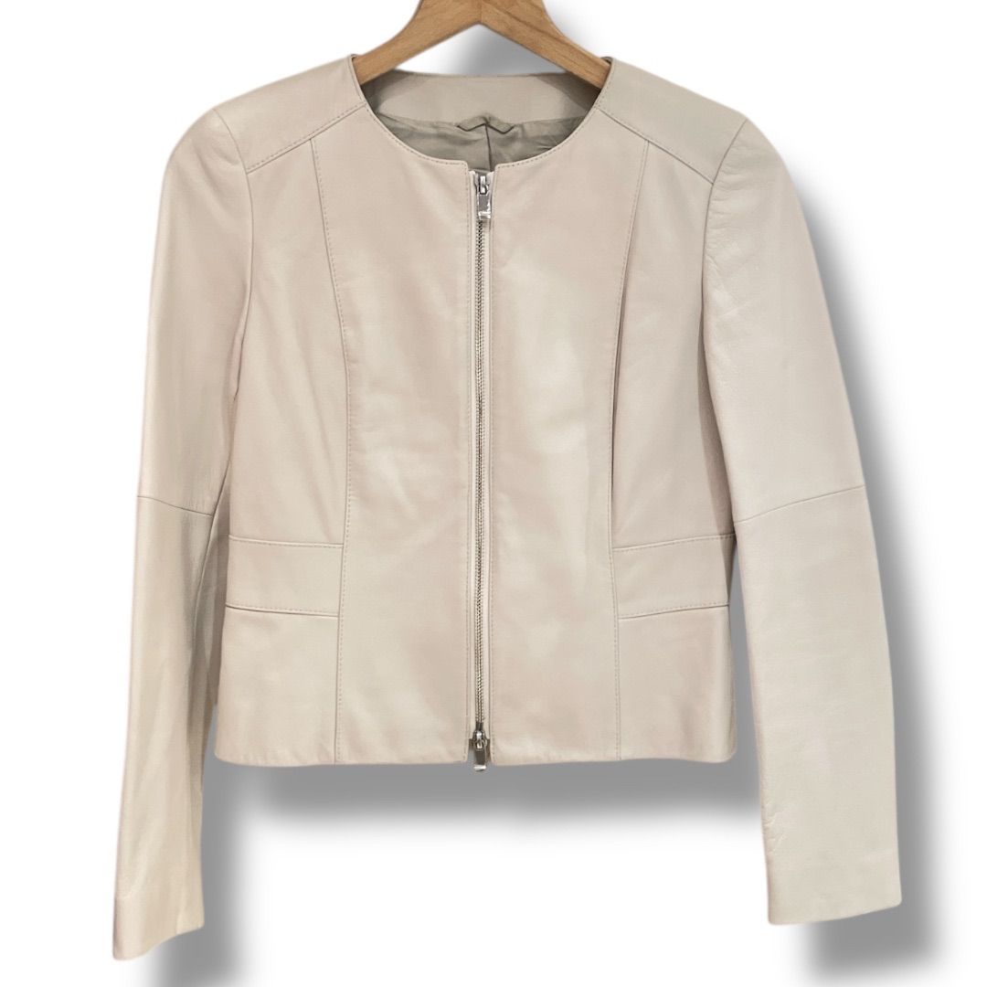 アナイ 羊革 ラム ノーカラーレザージャケット オフホワイト系 近年 ANAYI アナイ ラムレザーノーカラージャケット 羊革 レザージャケット
