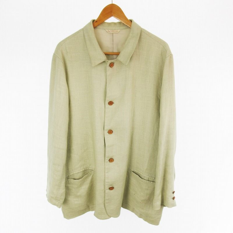 パパス Papas テーラードジャケット 背抜き 5B リネン 麻 カーキ