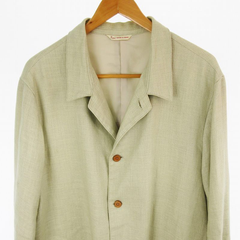 パパス Papas テーラードジャケット 背抜き 5B リネン 麻 カーキ