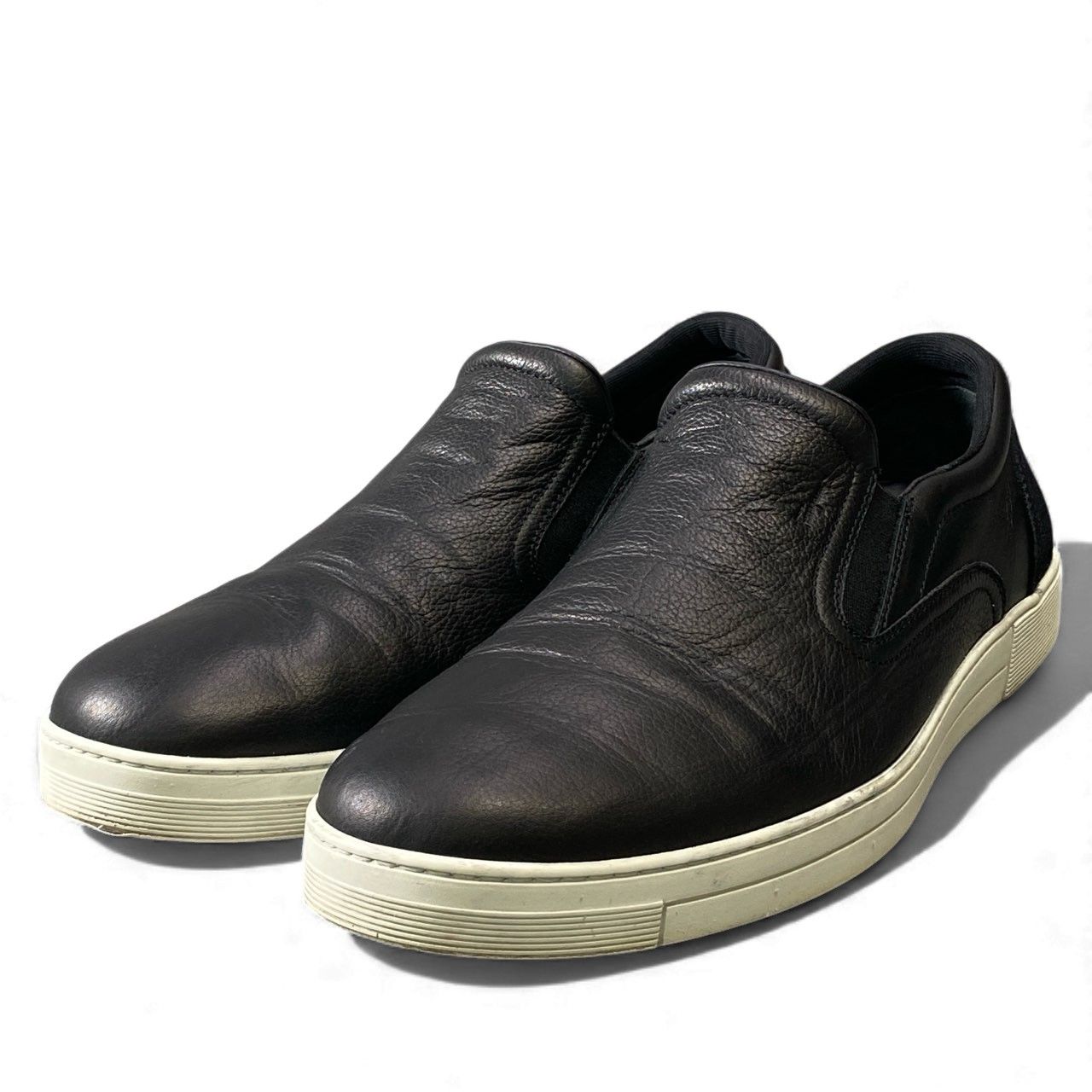 2 L 15 Salvatore Ferragamo サルヴァトーレフェラガモ 本革レザー スリッポン レザーシューズ スニーカー サイズ9 EEE ブラック レザー メンズ 男性用 靴k 02 i