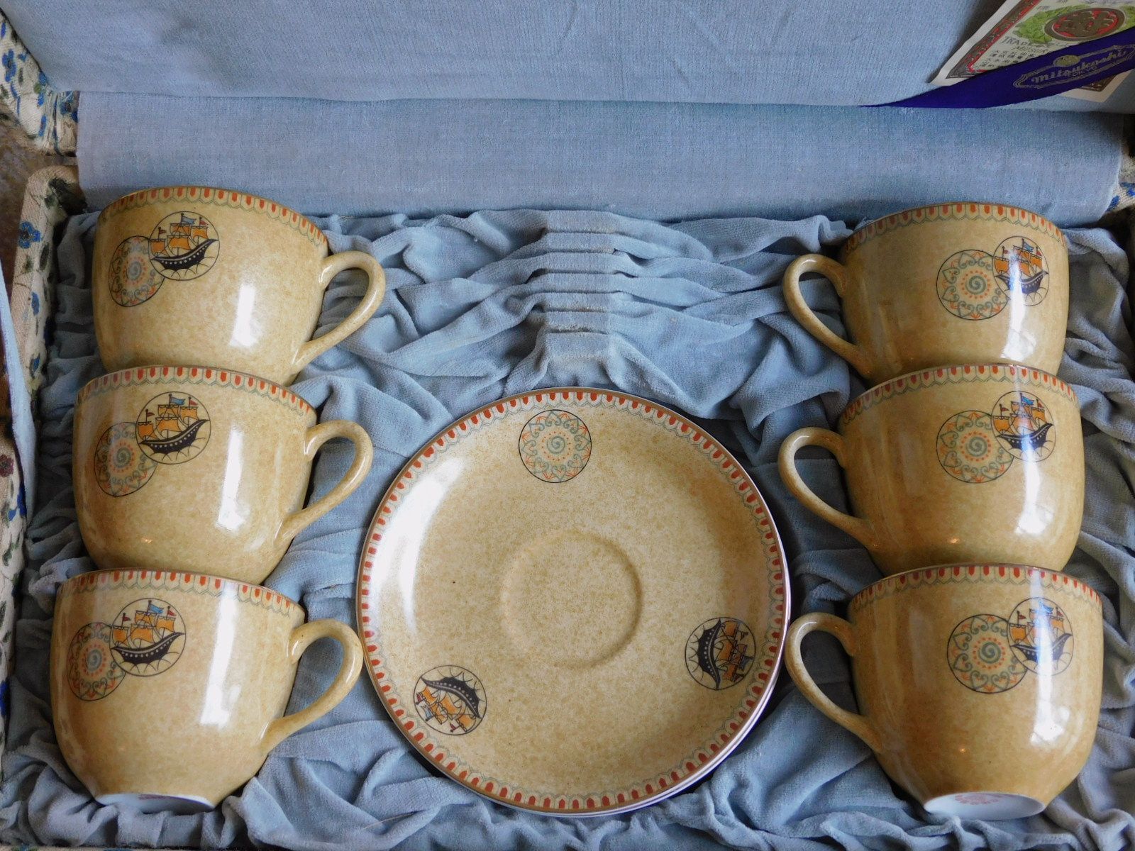 戦前 名陶 帆船の図 カップ＆ソーサー 6客 三越 取扱い HK a 05698 昭和レトロ レトロデザイン 茶器 ティーセット 船 船舶