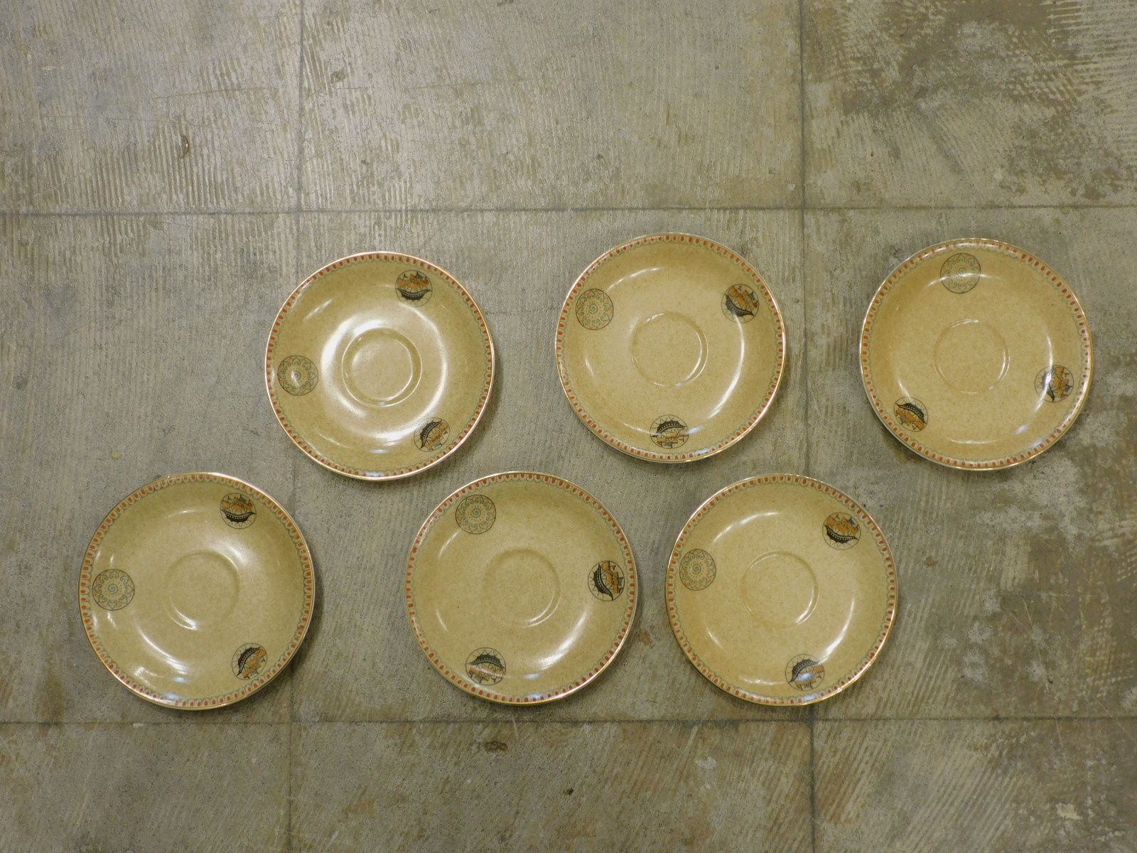  戦前 名陶 帆船の図 カップ＆ソーサー 6客 三越 取扱い HK-a-05698 昭和レトロ レトロデザイン 茶器 ティーセット 船 船舶 カップ ソーサー コーヒー ティーカップ