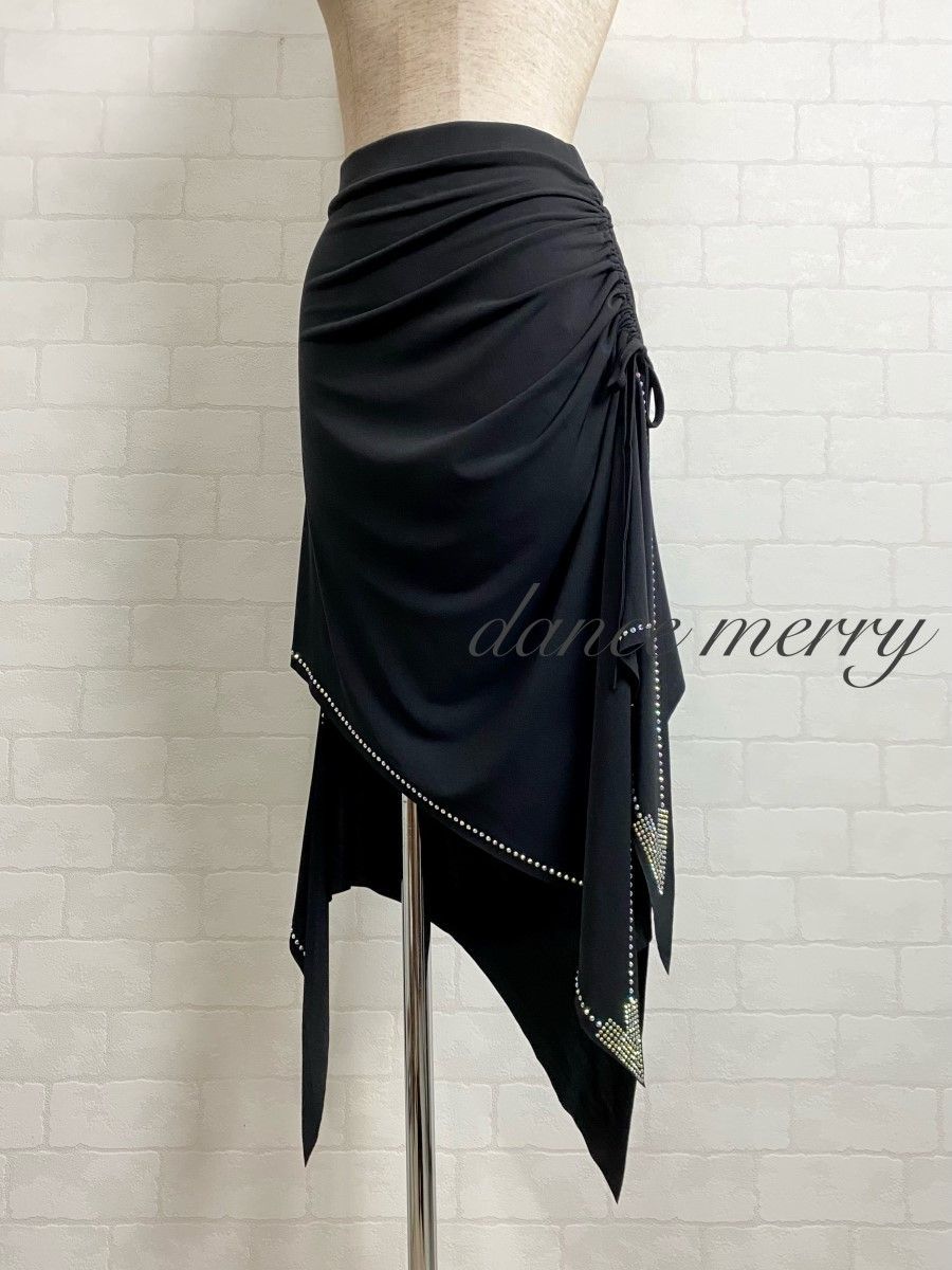 社交ダンス 黒 ラテン スカート スリット ルンバ サンバ 1143