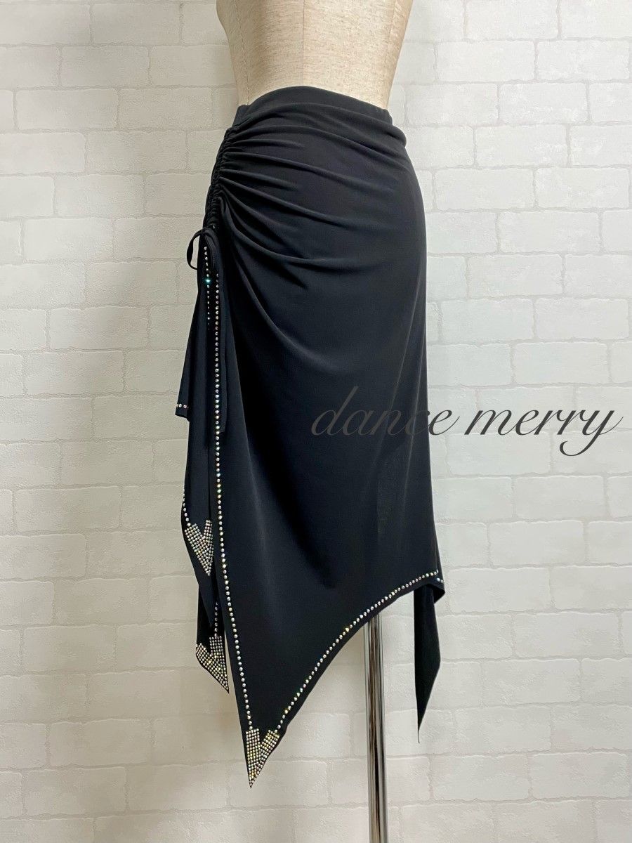  社交ダンス 黒 ラテン スカート スリット ルンバ サンバ 1143 レッスンウェア 社交ダンス