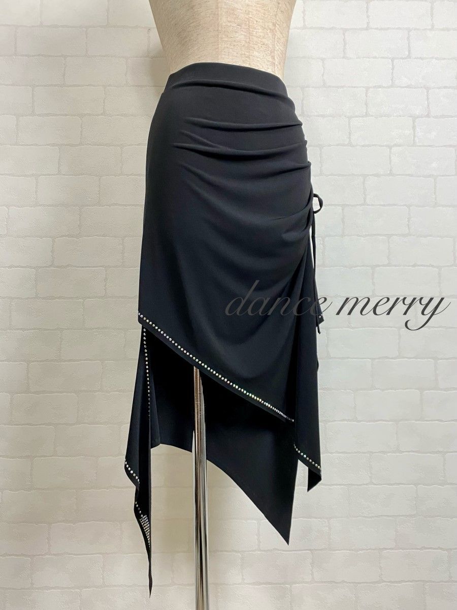 新品 社交ダンス 黒 ラテン スカート スリット ルンバ サンバ 1143