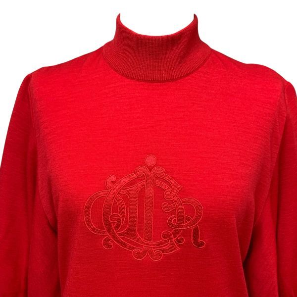 クリスチャンディオール Christian Dior セーター ハイネック 5分袖 パフスリーブ ニットトップス 赤 ウール M 9号 レディース H 5 Z 043