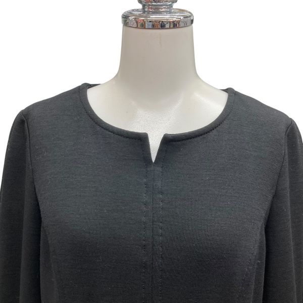 エムズグレイシー M S GRACY ワンピース 膝丈 ミモレ丈 長袖 スリットネック 黒 ウール 38 レディース B 5 Y 050